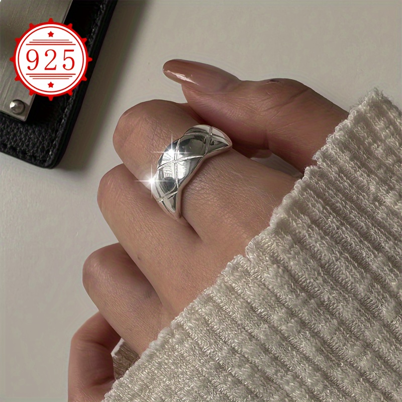 Adjustable 925 Silver Ring Vintage Mesh Cross